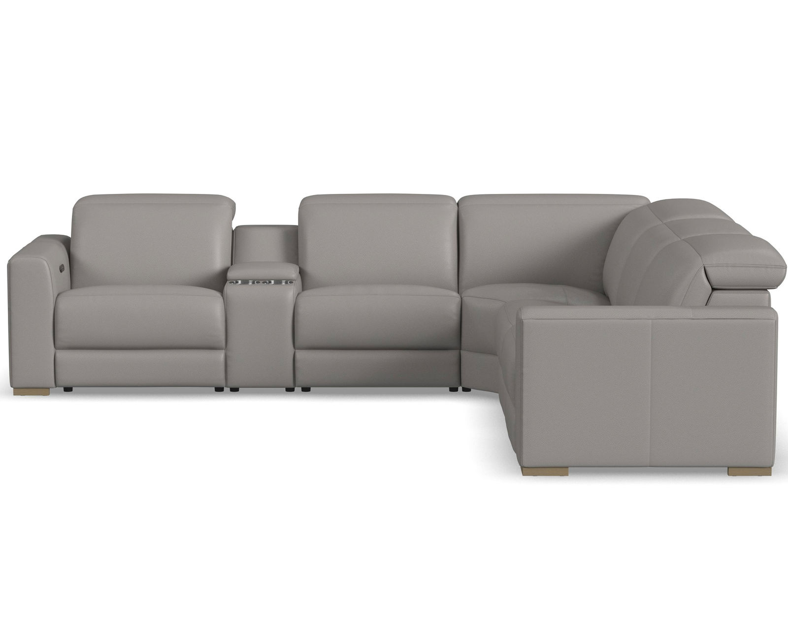 Aurora Leather Power Headrest Power Reclining Sectional (+2 colors) 749-01 - In stock - Layout B: Six Piece Reclining Sectional 134" x 121"