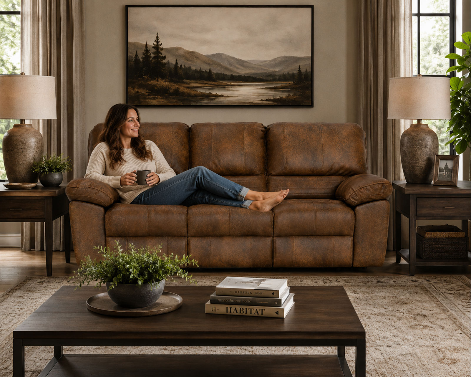 Stetson 91" Lay Flat Reclining Sofa (2 colors) leather like fabric - Deep Comfort. Lasting Support.