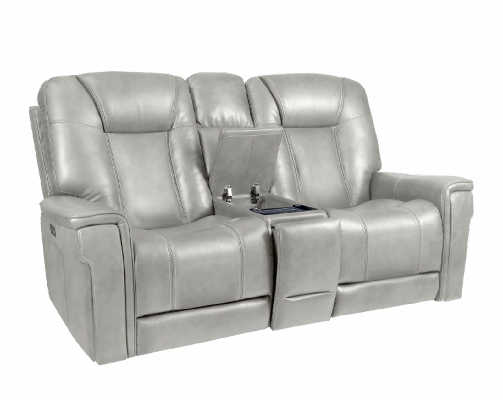  Sanibel 88" Sofa w/Power Recline, Power Head Rests & Power Lumbar (Lay Flat) Dove Leather (In stock) - Sanibel Console Loveseat w/Power Recline, Power Head Rests, Power Lumbar & Wireless Charger (Lay Flat)