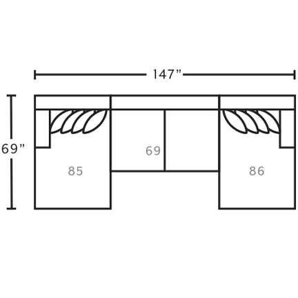 Layout B: Three Piece Sectional 69"x 147" x 69"