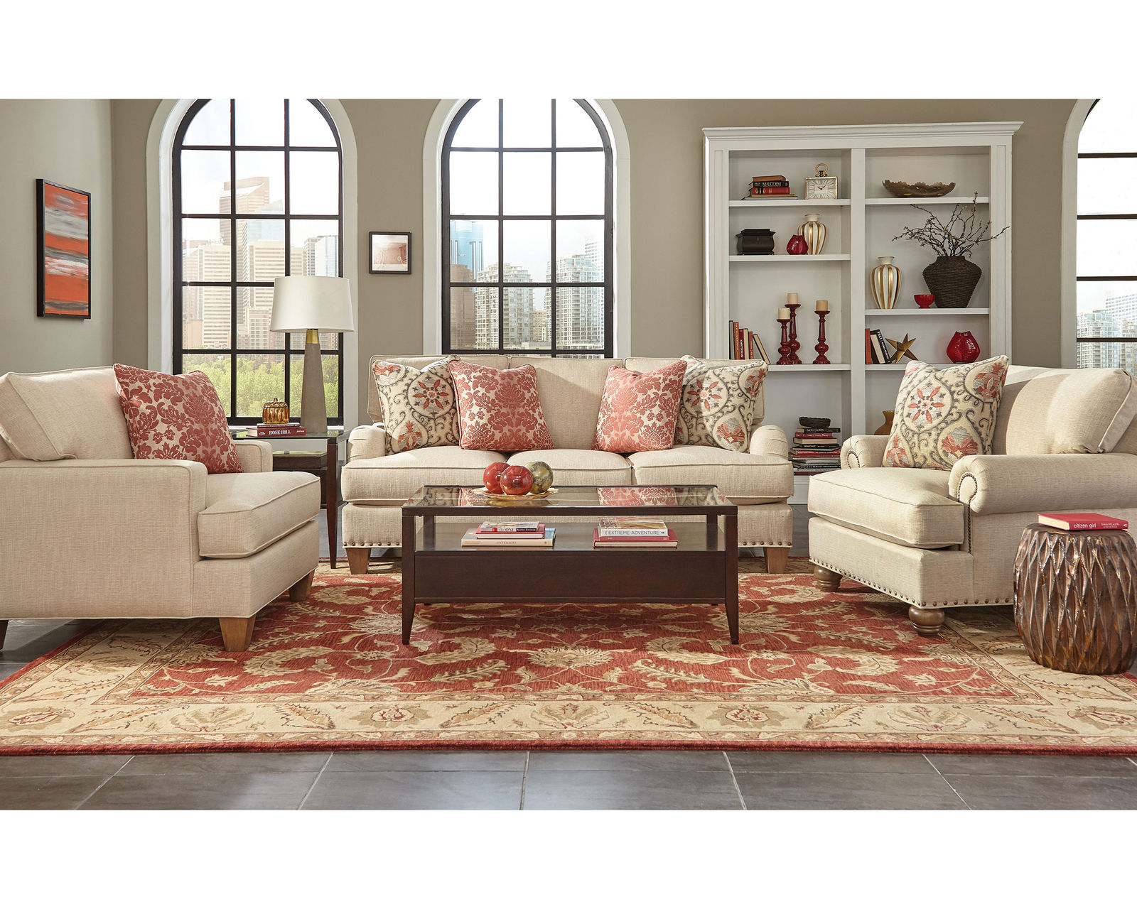 C9-2 Stationary Sofa (100+ Performance Fabrics) Make it Yours - Shown with English arm, box cushion, tapered legs and nailhead trim