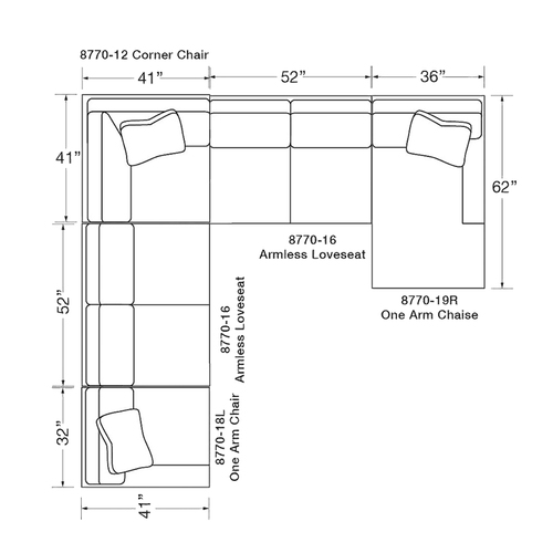 Layout G: Five Piece Sectional (120" x 124") Chaise Right Side