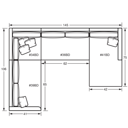 Layout C: Four Piece Sectional 106" x 145" x 75"