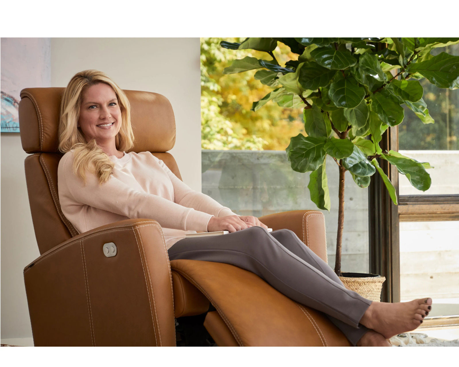 Milan Swivel Glider Power Headrest Power Recliner Vintage Cognac (In stock - Fast Shipping)