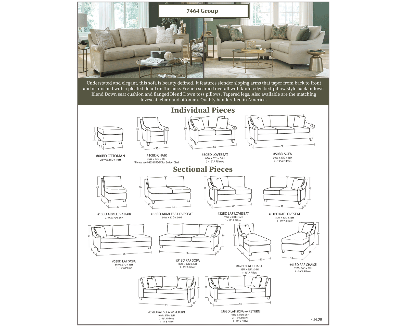 Shefield 7464 Sectional (+100 performance fabrics) - Pieces Available