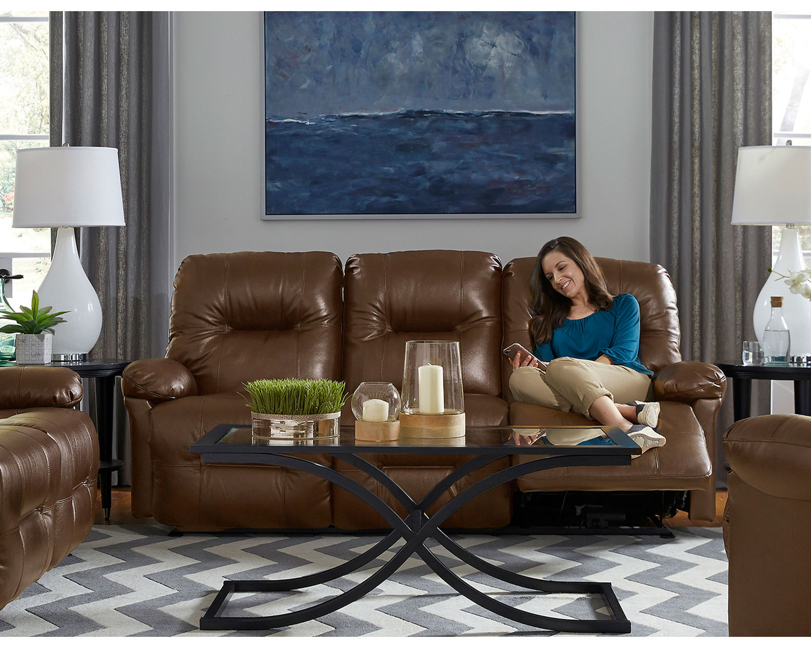Zaynah Leather Double Reclining Sofa (+3 leathers) 87" - Zaynah Double Reclining Leather Sofa