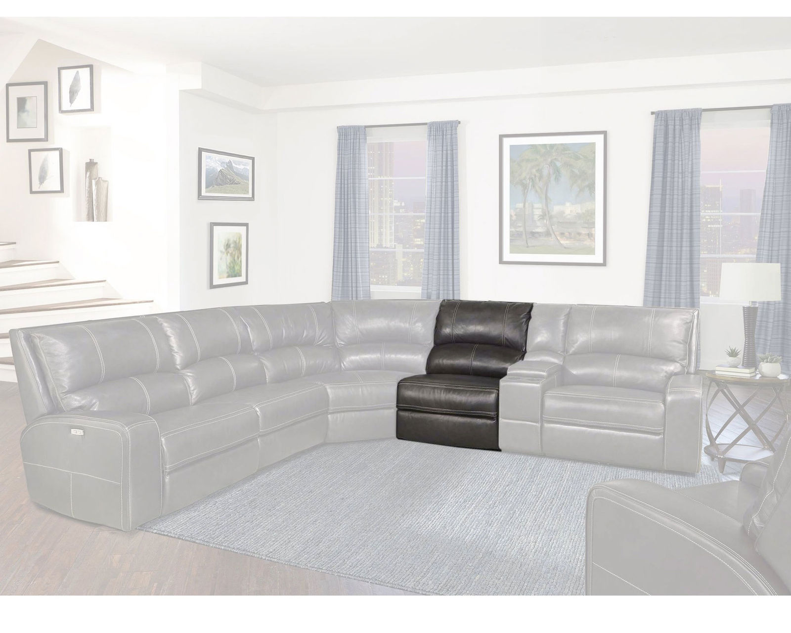Swift Power Headrest Power Reclining Sectional Twilight Leather  (In stock - Fast shipping) - Armless Chair (Power Armless Recliner Available)