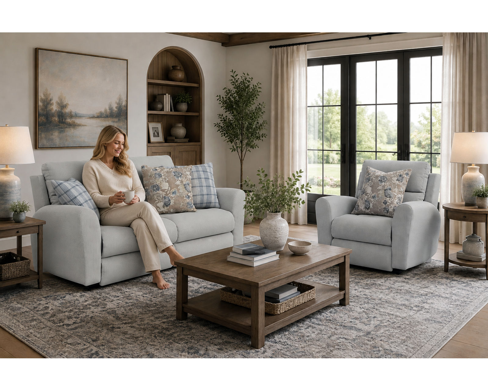 Chappy 83" Lay Flat Reclining Sofa Farmhouse Casual Styling (includes pillows) 2 colors - Recline Into Better Living.