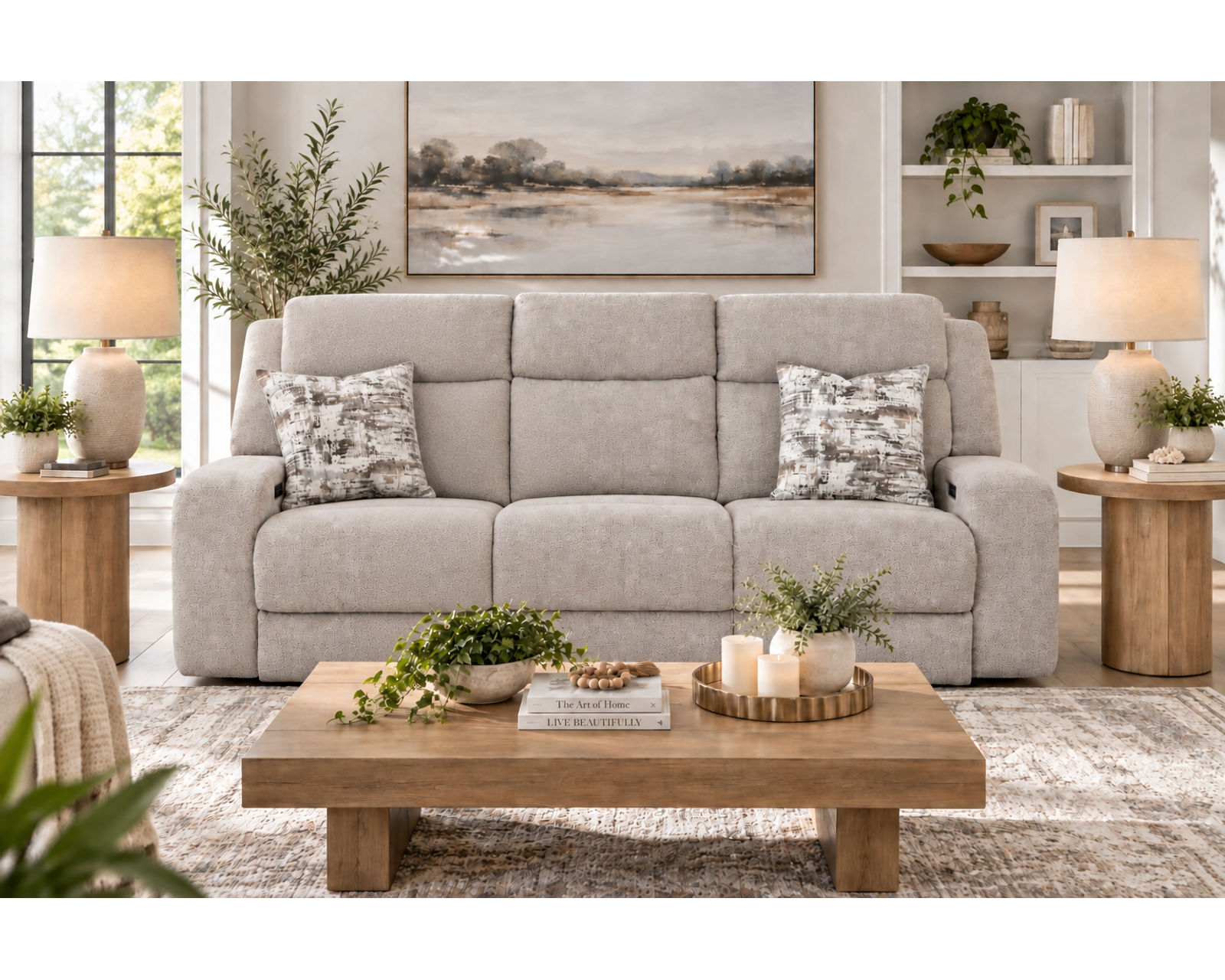 Logan 92" Reclining Sofa with Drop-Down Table & Cupholders (Modern Comfort. Smart Convenience. Available Neori™ Air Massage) - Comfort in Motion. Built to Last.