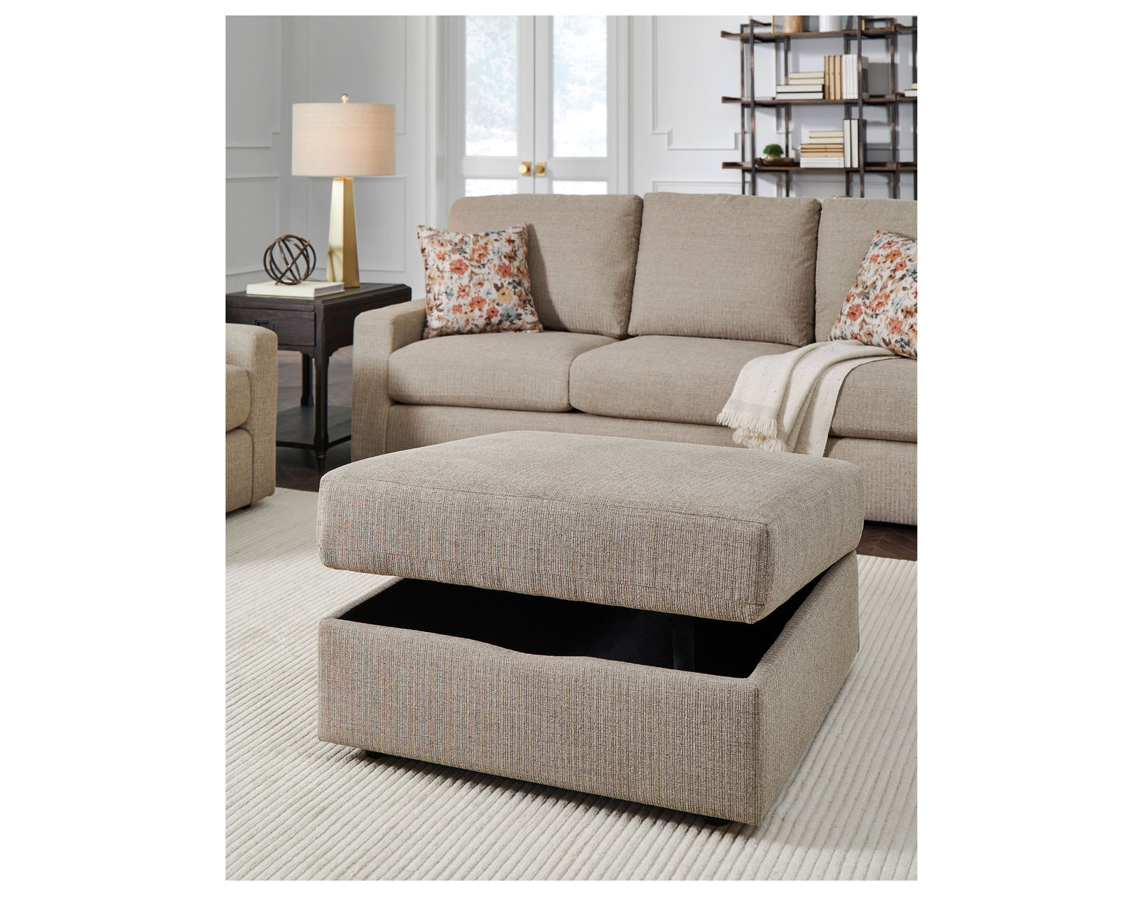 Dovely Stationary Sectional (+139 fabrics) - Dovely Square Storage Ottoman
