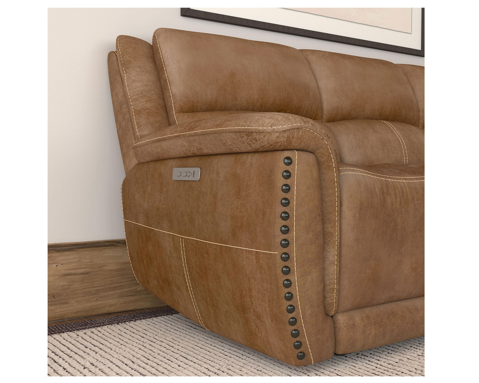 Beau 1011 Power Headrest Power Reclining Console Loveseat (Caramel faux leather fabric) in stock