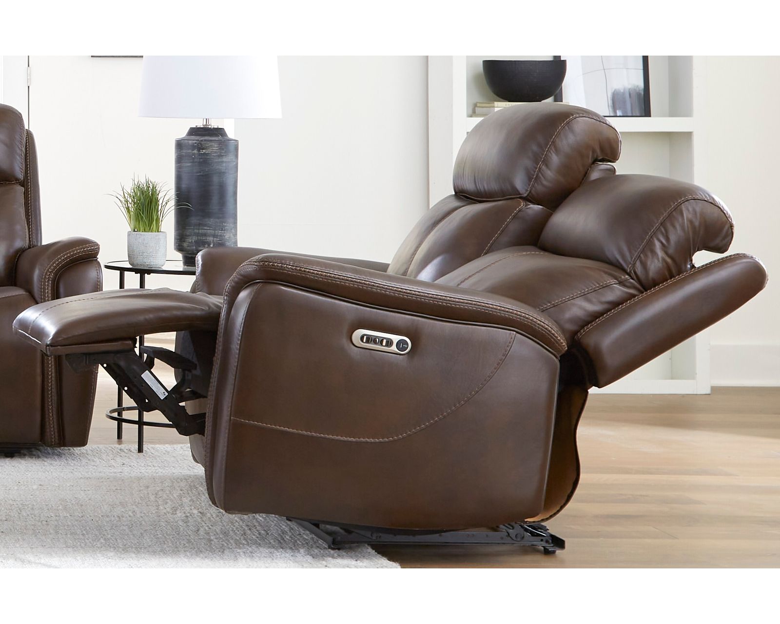 Cascade 83" Power Headrest Power Leather Reclining Sofa Auburn (In stock - Fast Shipping) - Cascade Power Headrest Power Reclining Loveseat