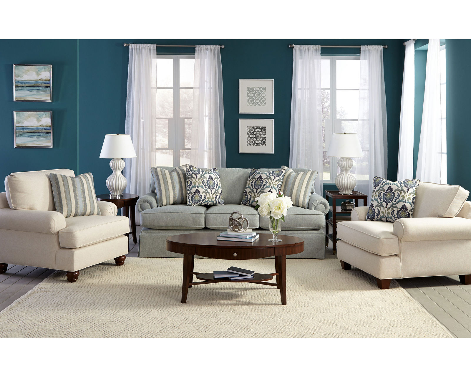 C9-1 Stationary Sofa (100+ Performance Fabrics) Make it Yours - Shown with rolled arm, skirted leg and box back
