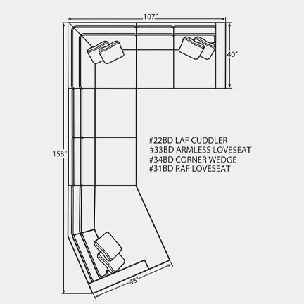 Layout G: Four Piece Sectional 158" x 107"