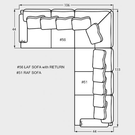 Layout G: Two Piece Sectional 106" x 133"