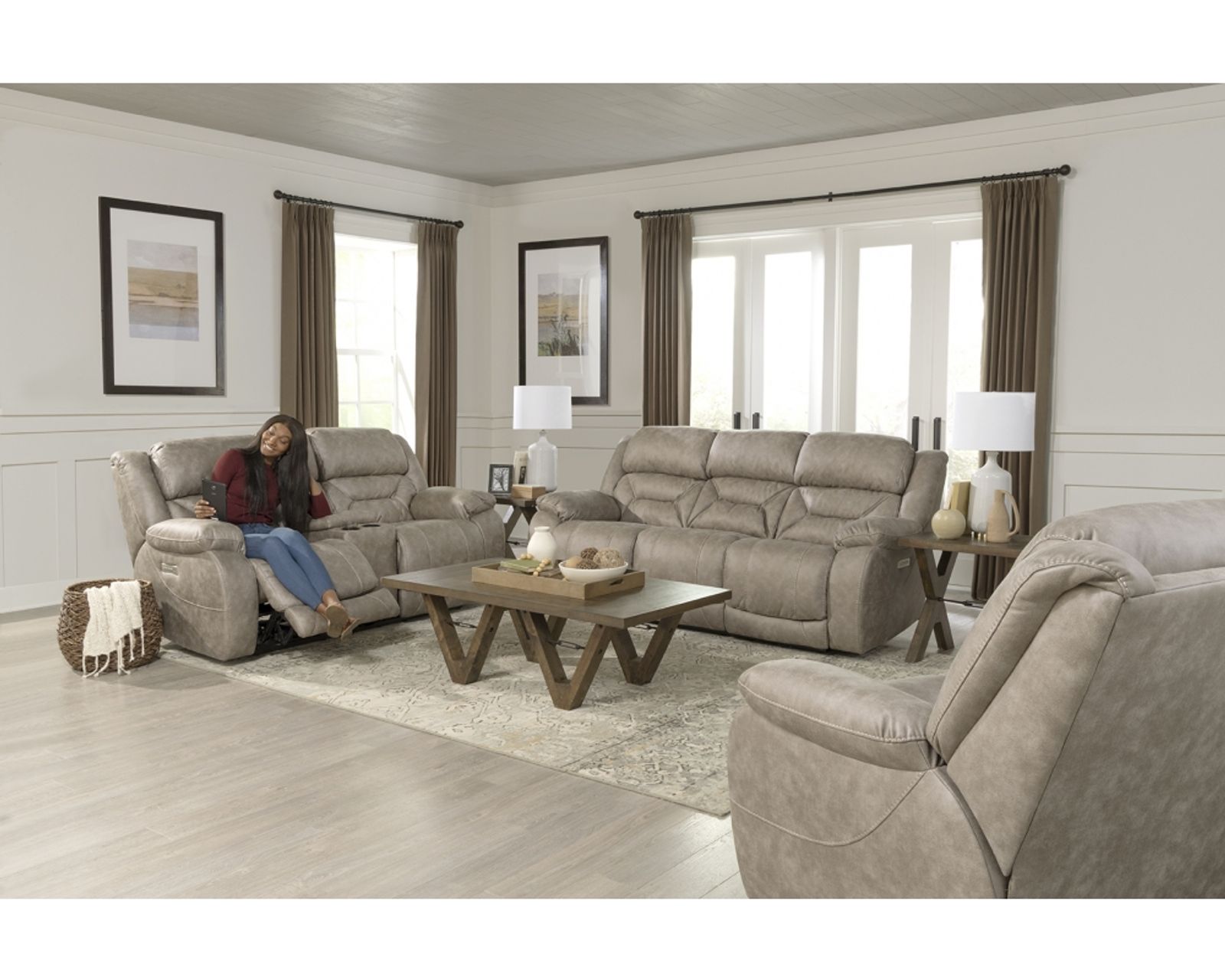 Oakley 89" Zero Gravity Triple Power Reclining Sofa Tan (In stock) - Oakley Zero Gravity Triple Power Reclining Sofa