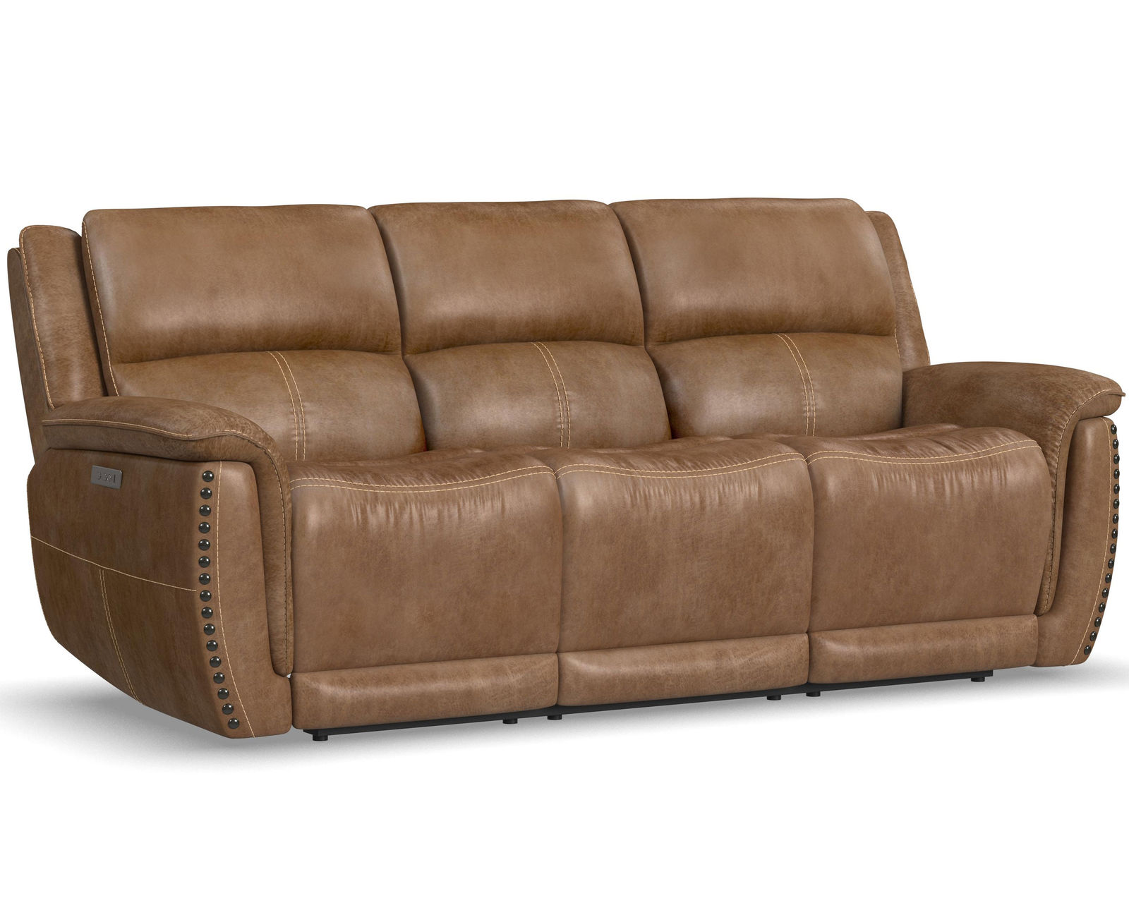 Beau 1011 Power Headrest Power Reclining Console Loveseat (Caramel faux leather fabric) in stock - Beau Power Reclining Sofa with Power Headrests
