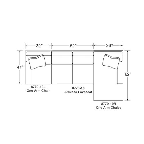 Layout F Three Piece Sectional (120" x 62") Chaise Right Side