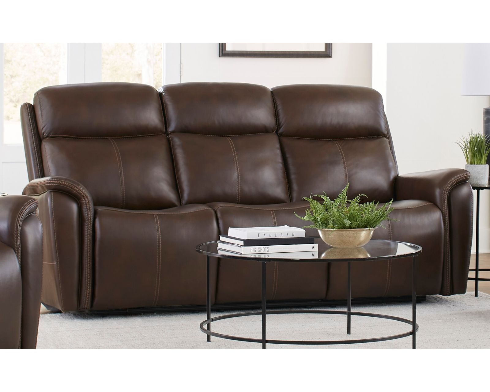Cascade 83" Power Headrest Power Leather Reclining Sofa Auburn (In stock - Fast Shipping)