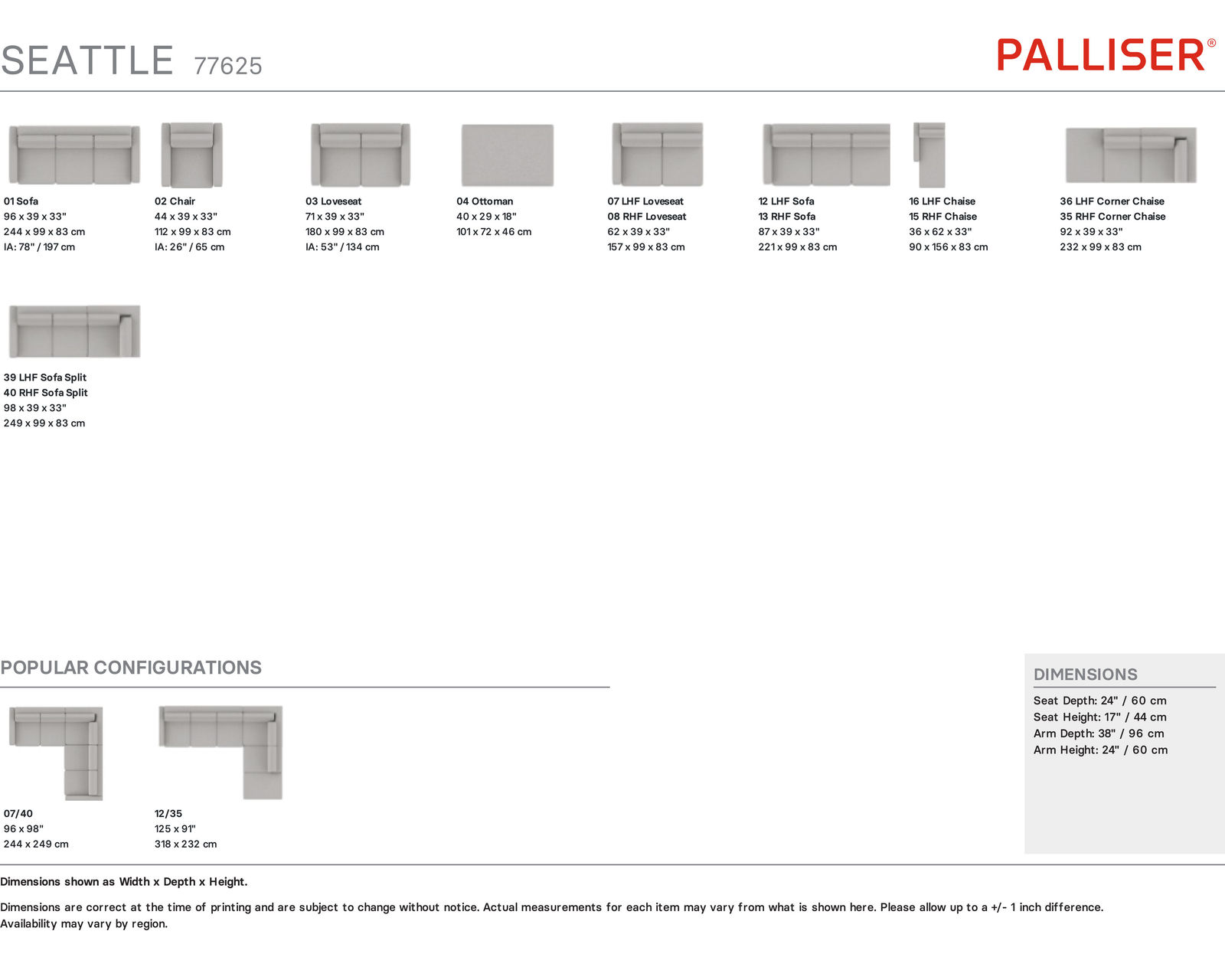 Seattle 77625 Sofa (96") +50 fabrics