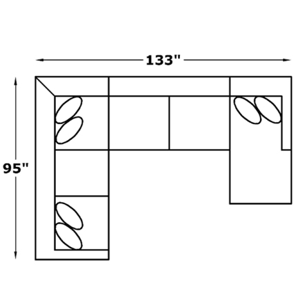 Layout D: Three Piece Sectional 95" x 122"