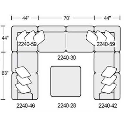 Layout G: Five Piece Sectional 107" x 157" x 107"