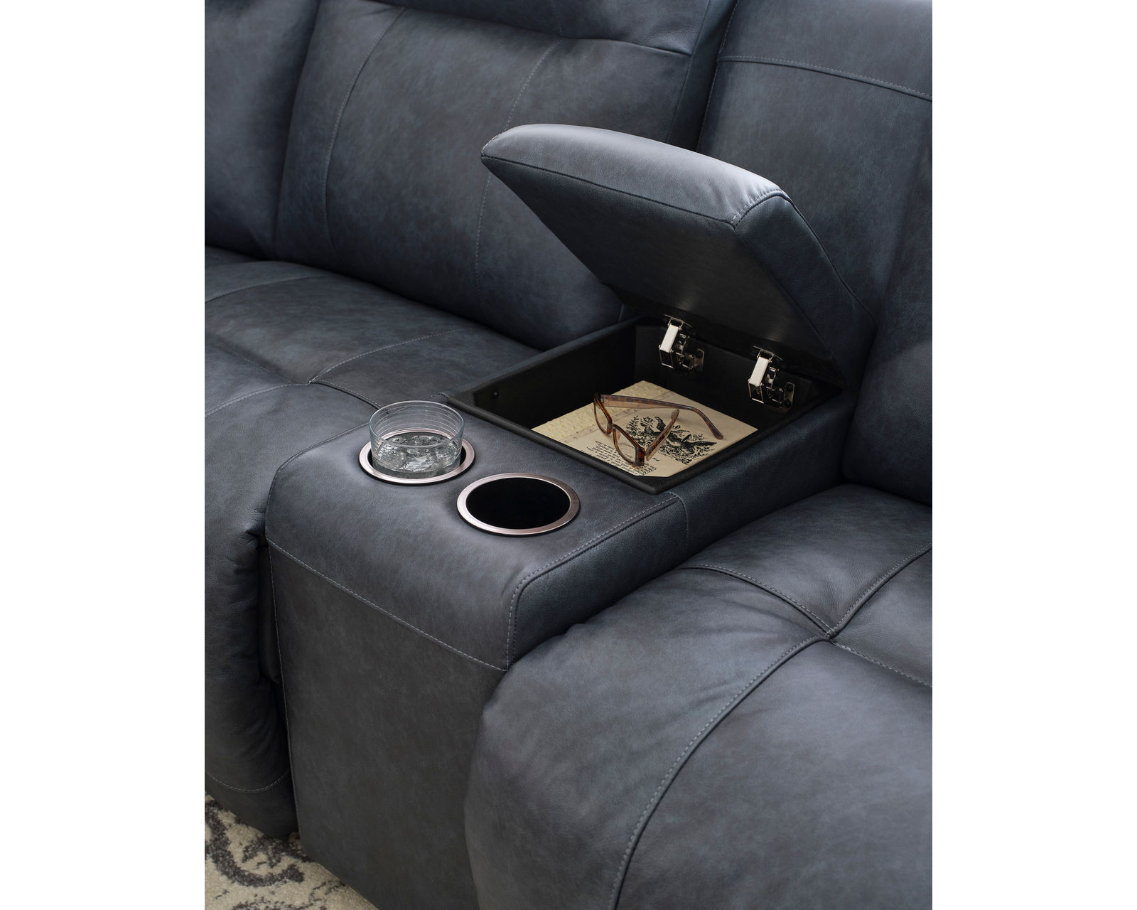 Maverly Leather Reclining Sectional (+46 leathers) - Center console with storage and cupholders
