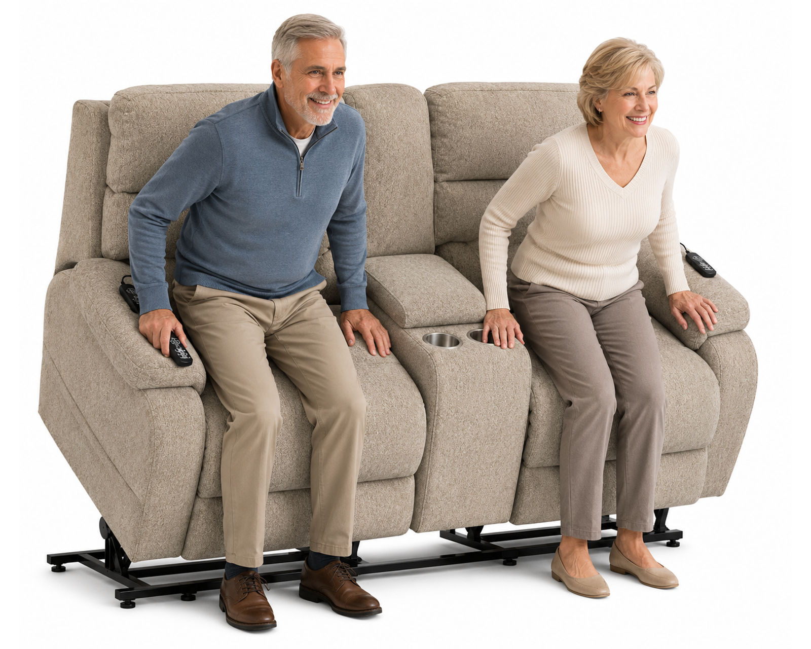 Regenerator Dual Lift Loveseat with CR3 Heat & Massage, Zero Gravity & Nanobionic Performance Fabric (2 colors) - Shown in Fabric Color Burlap