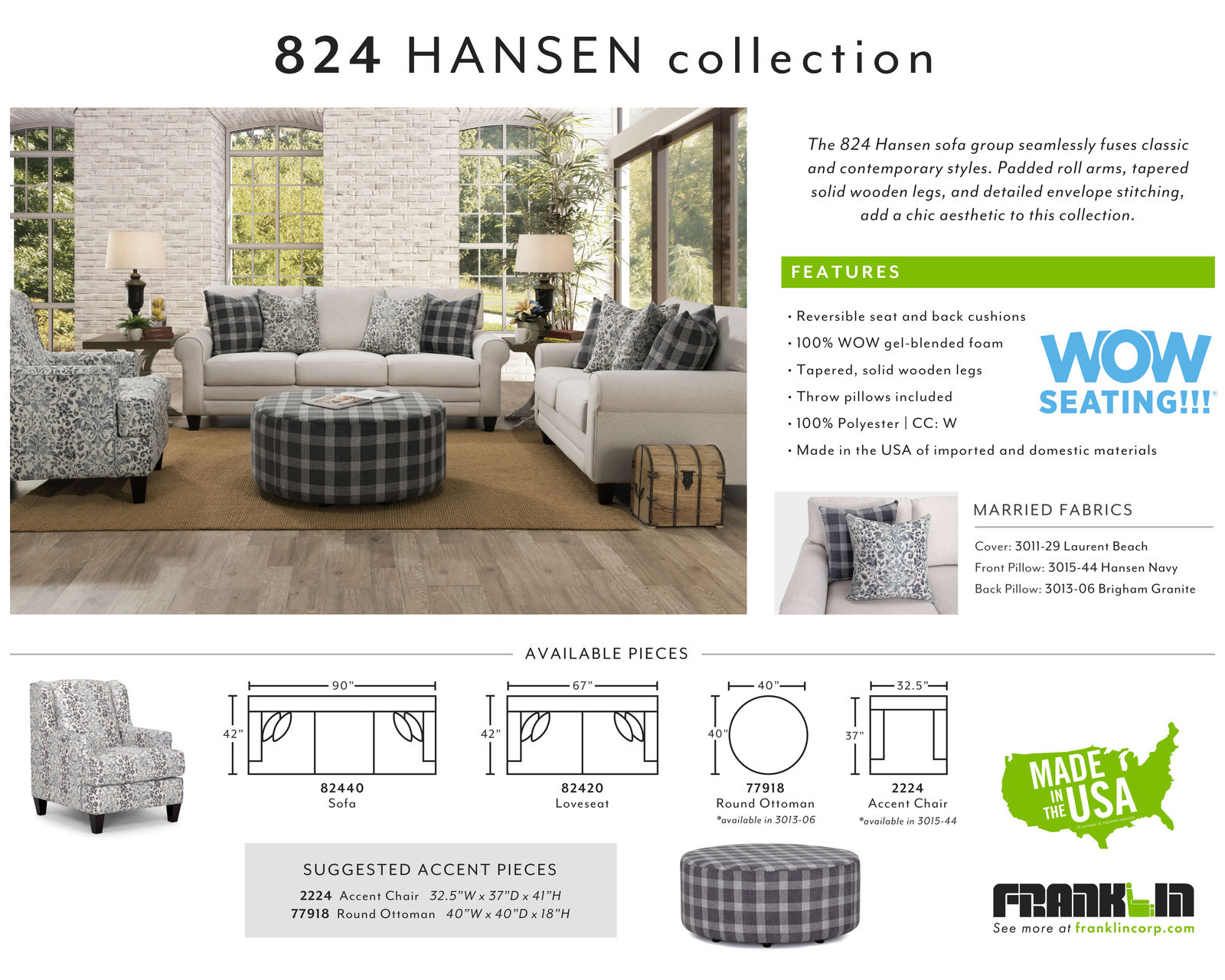 Hansen 90" Stationary Sofa (Includes Pillows) - Hanson Collection (Pieces Available)