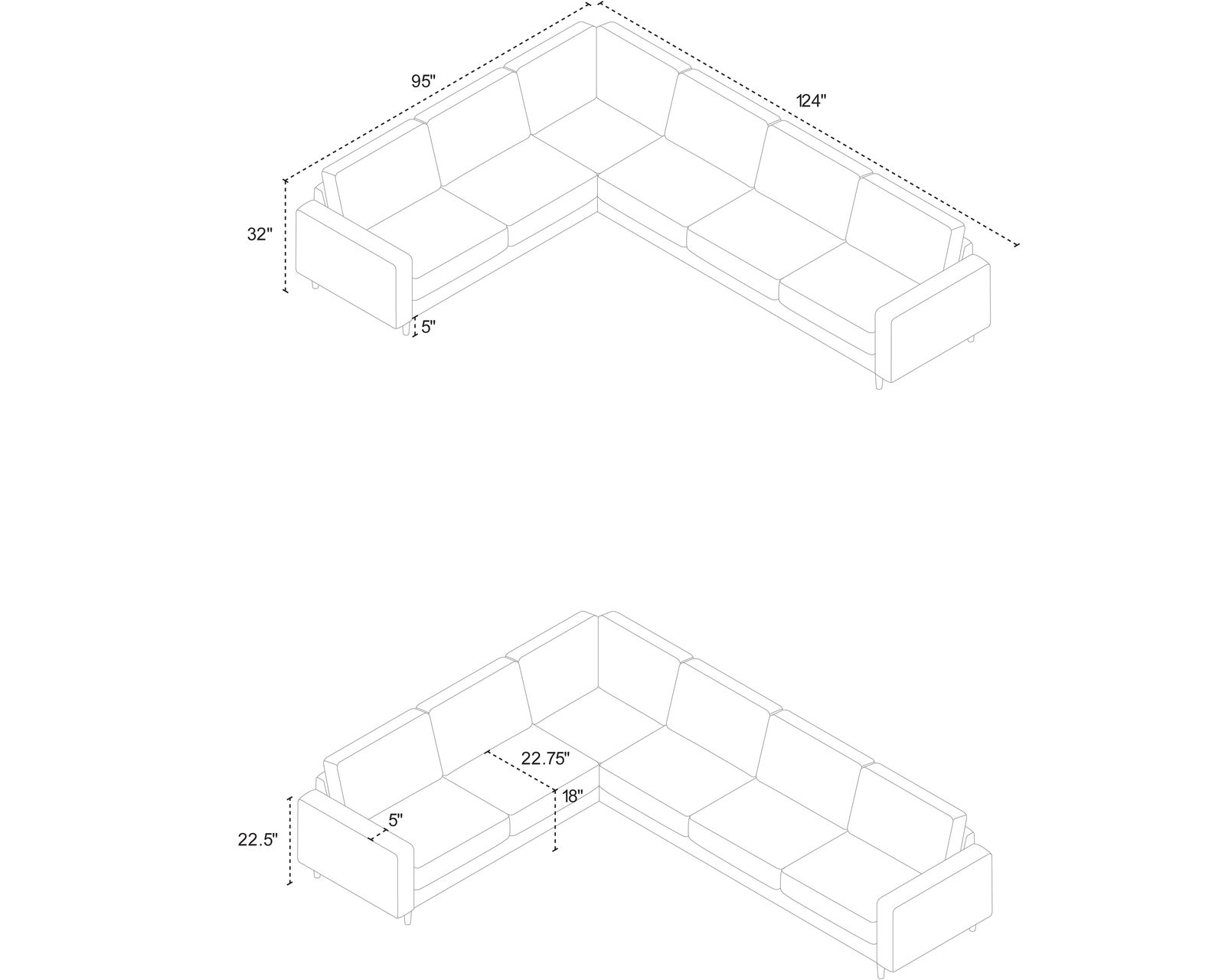 Oskar 77158 Sectional (124" x 95") +100 leathers - Measurement