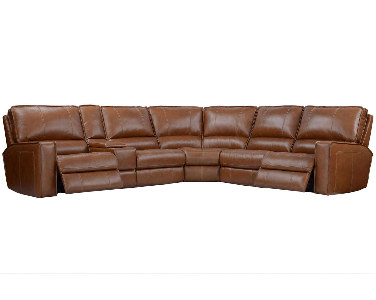 Rockford Top Grain Leather Power Headrest Power Reclining Sectional Saddle (In stock - Fast shipping) - Layout A:  Six Piece Reclining Sectional 131.5" x 119" (3 power recliners)