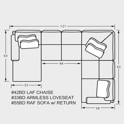 Layout H: Three Piece Sectional 63" x 121" x 92"