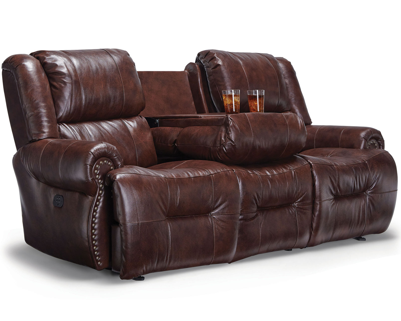 Genet Leather Double Reclining Sofa w/ Dropdown Table (+30 leathers) 85"