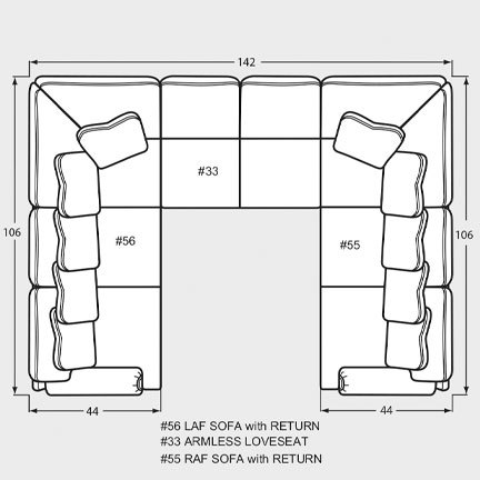 Layout M: Three Piece Sectional 106" x 142" x 106"