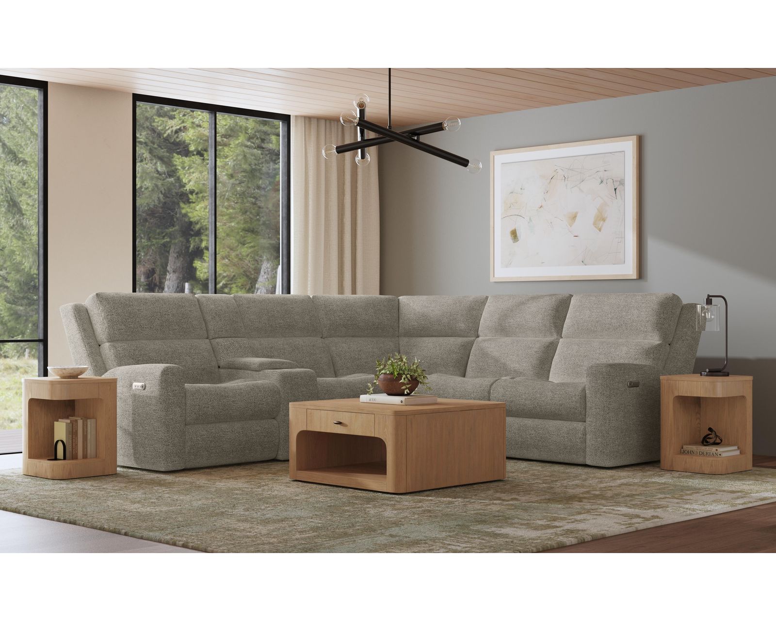 Score 2805 Triple Power Reclining Sectional (+100 fabrics) - Layout B: Six Piece Reclining Sectional (2 recliners) 108.5" x 94.5"