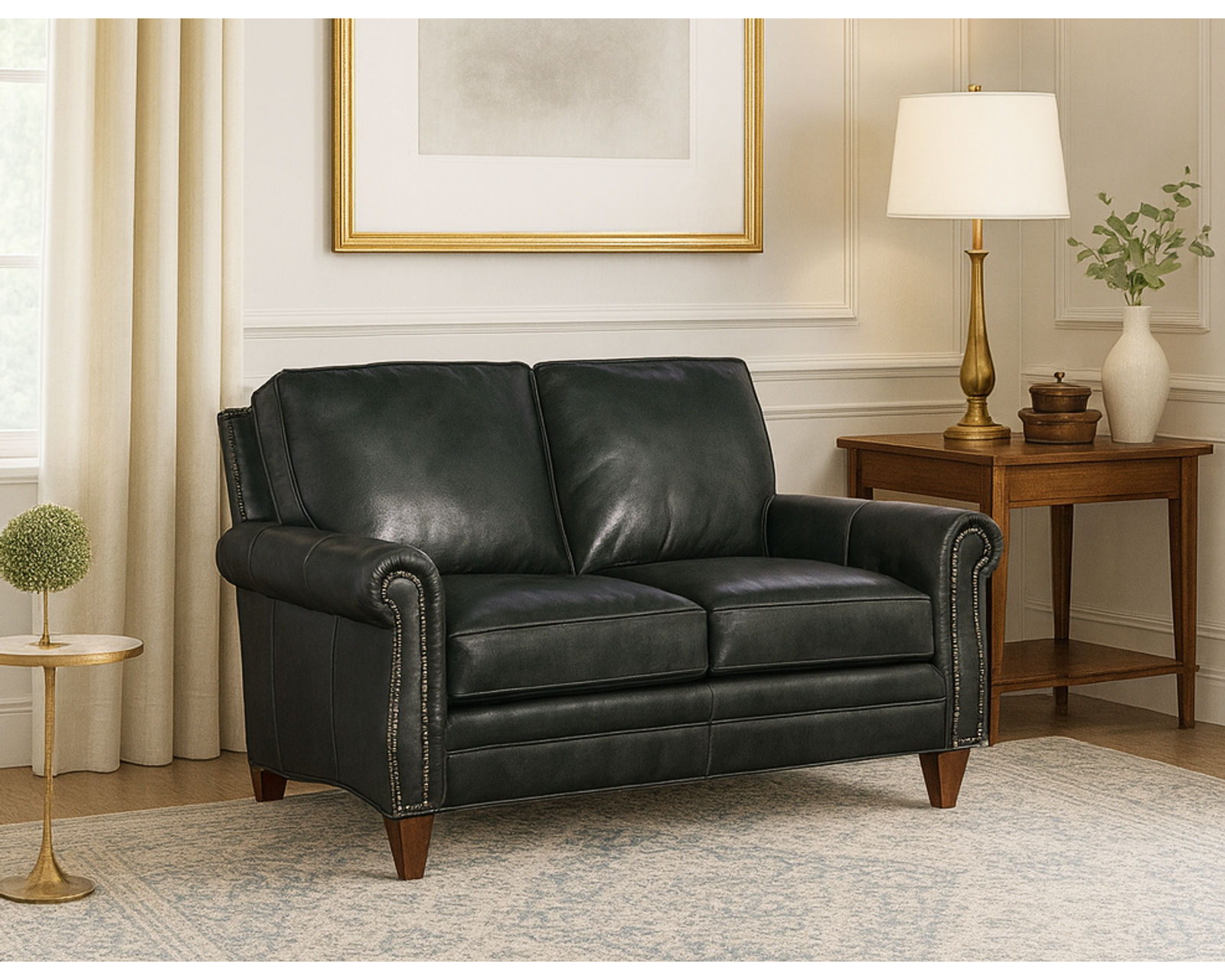 Bradington Young Reddish 579 Chair (12 leathers) 8-Way Hand Tie - Reddish Stationary Loveseat 8-Way Hand Tie