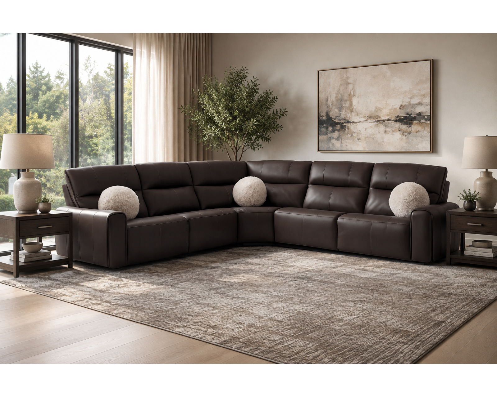 Tramonti Five Piece Power Headrest Power Lay Flat Italian Leather Reclining Sectional - Italian Leather Luxury, Power Headrest Comfort - From Movie Night to Every Night—Comfort Lives Here.