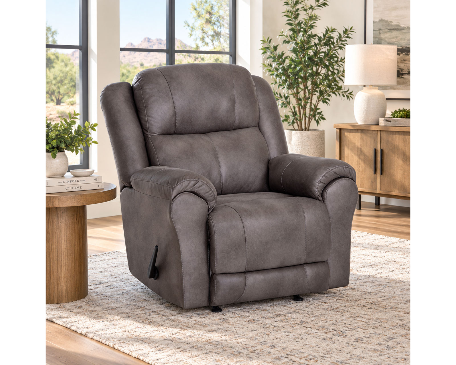 Croft 90" Reclining Sofa Smoke (Plush Comfort. Easy Reclining. Built for Everyday Living) 2 colors - Shown in a Durable Leather Like Polyester Fabric Color Smoke