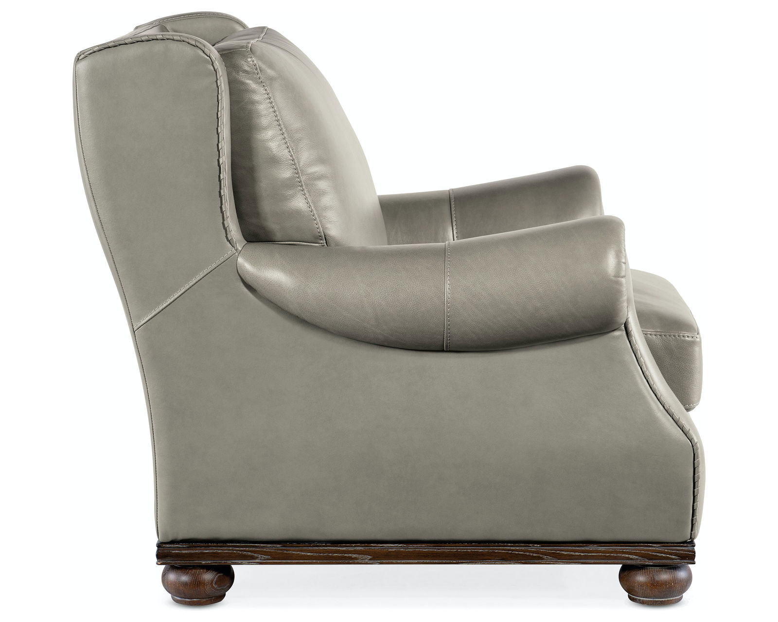 William 96" Leather Sofa (Gray Leather) - Wood base with wood bun feet