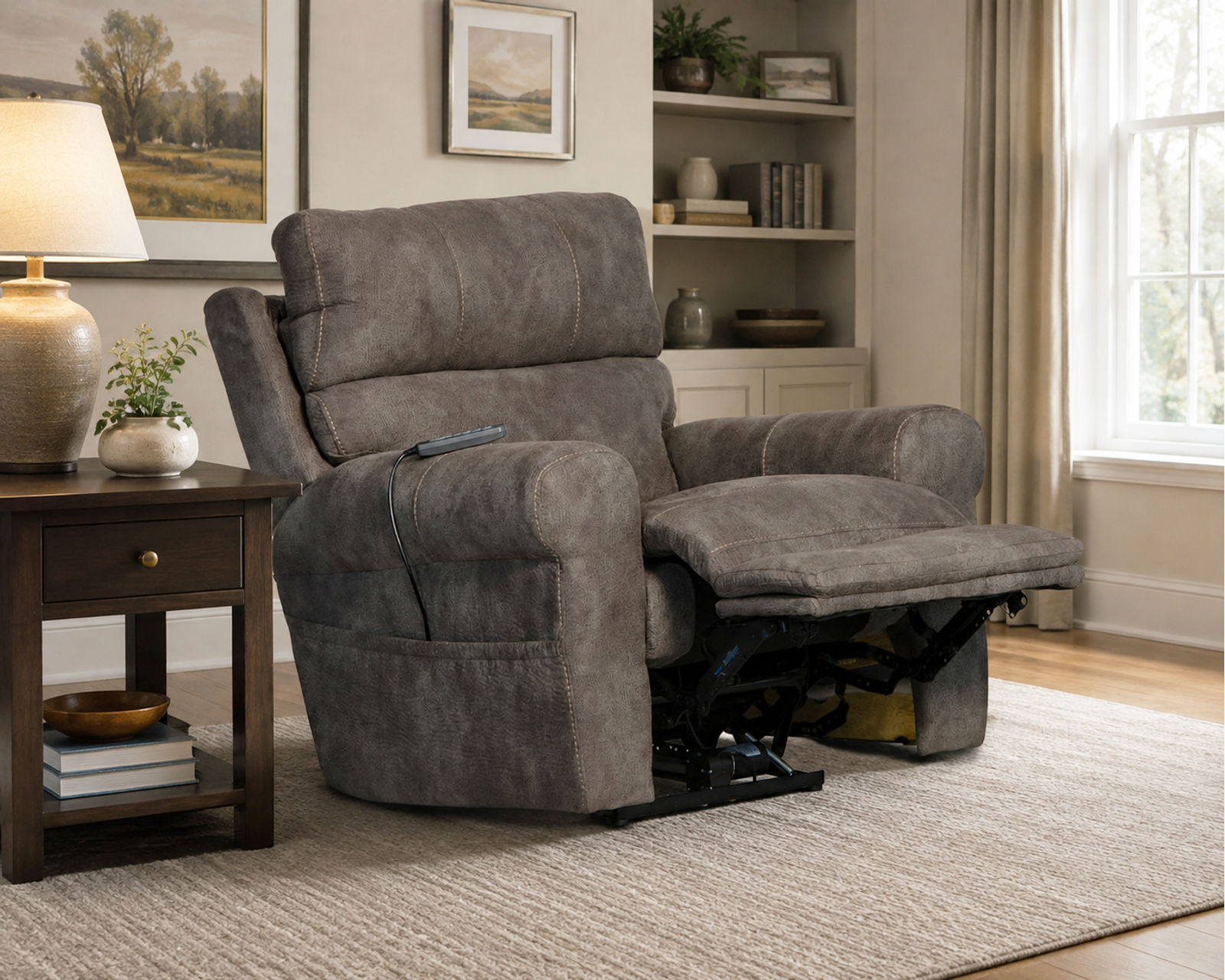 Tranquility 87" Power Reclining Lay Flat Sofa with Power Headrests, Deep Tissue Massage, Heat & Center Drop-Down Table (includes pillows) - Relaxation Without Compromise.