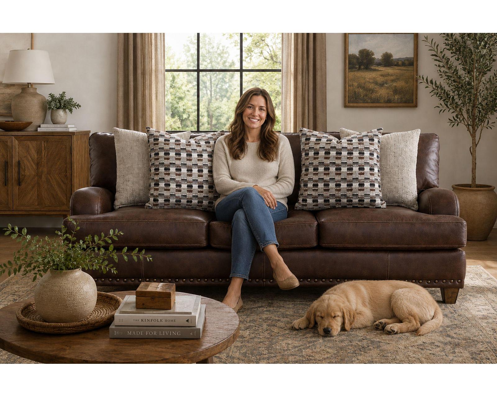 Dayton 93" Leather-Look Fabric Sofa (Rugged Character. Sink-In Comfort. Timeless Style) - Luxury Looks. Beautiful Rooms. Surprisingly Affordable.