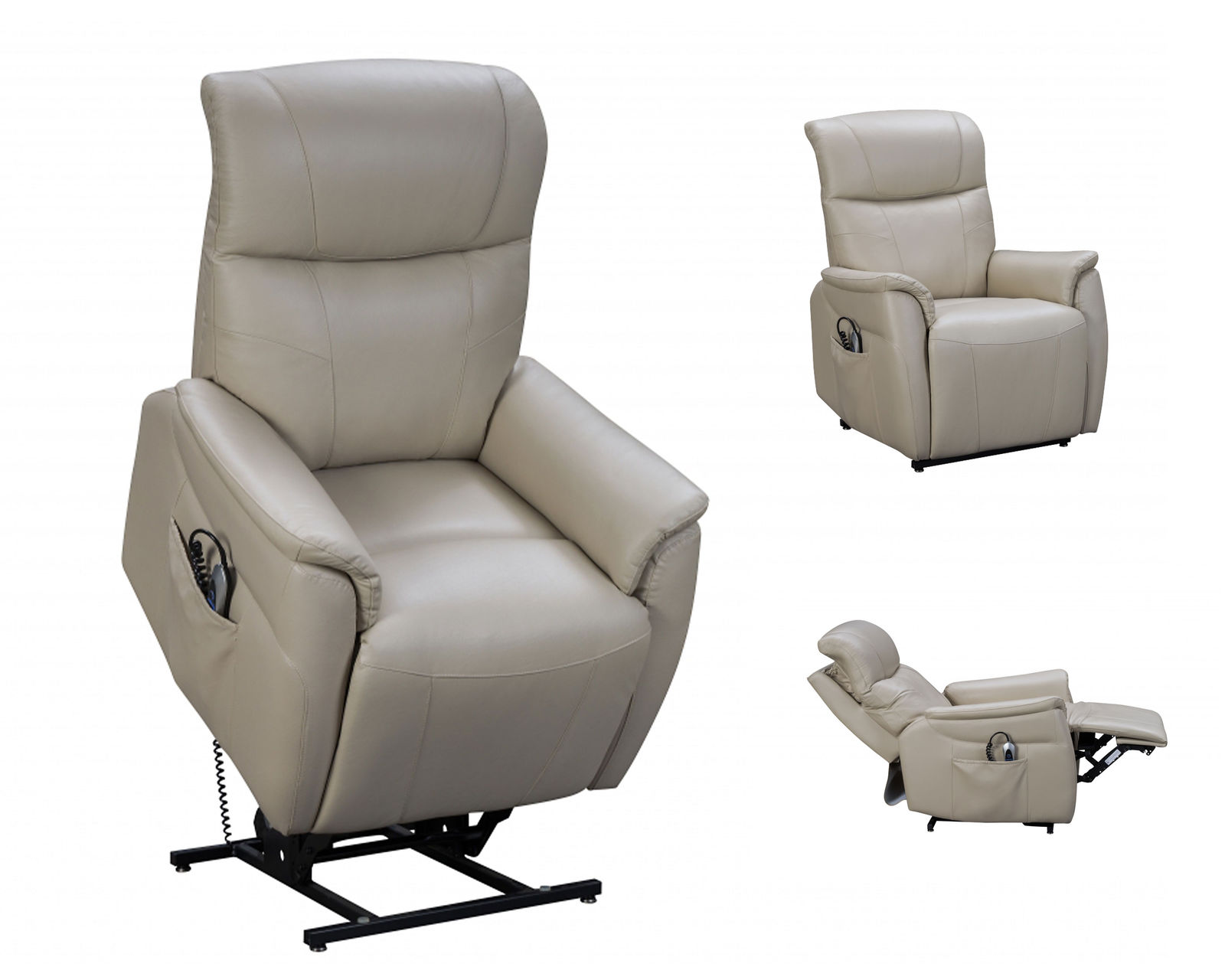 Leighton Power Lift Recliner w/Power Head Rest & Power Lumbar (Cream) 350 lbs. - In stock