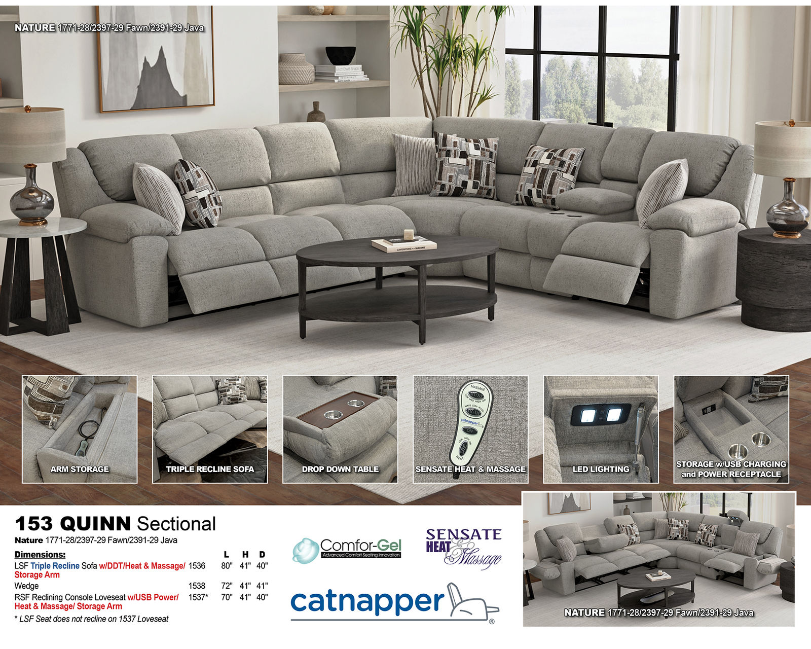 Quinn Three-Piece Reclining Sectional - Entertainment, Storage, Heat & Massage—Built Into One Incredible Sectional. - Made for Life's Best Moments.