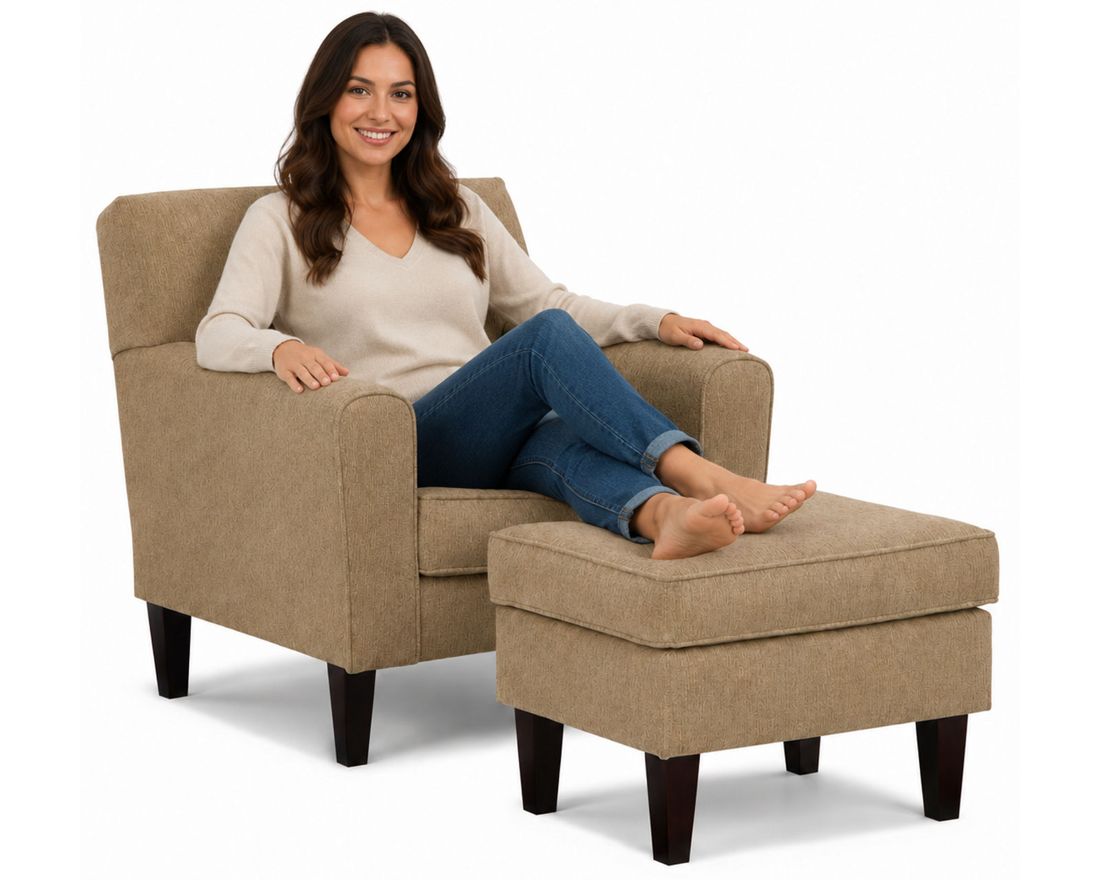 Maisie 83" Sofa (+100 fabrics) 3 wood finishes - Maisie Club Chair and Ottoman