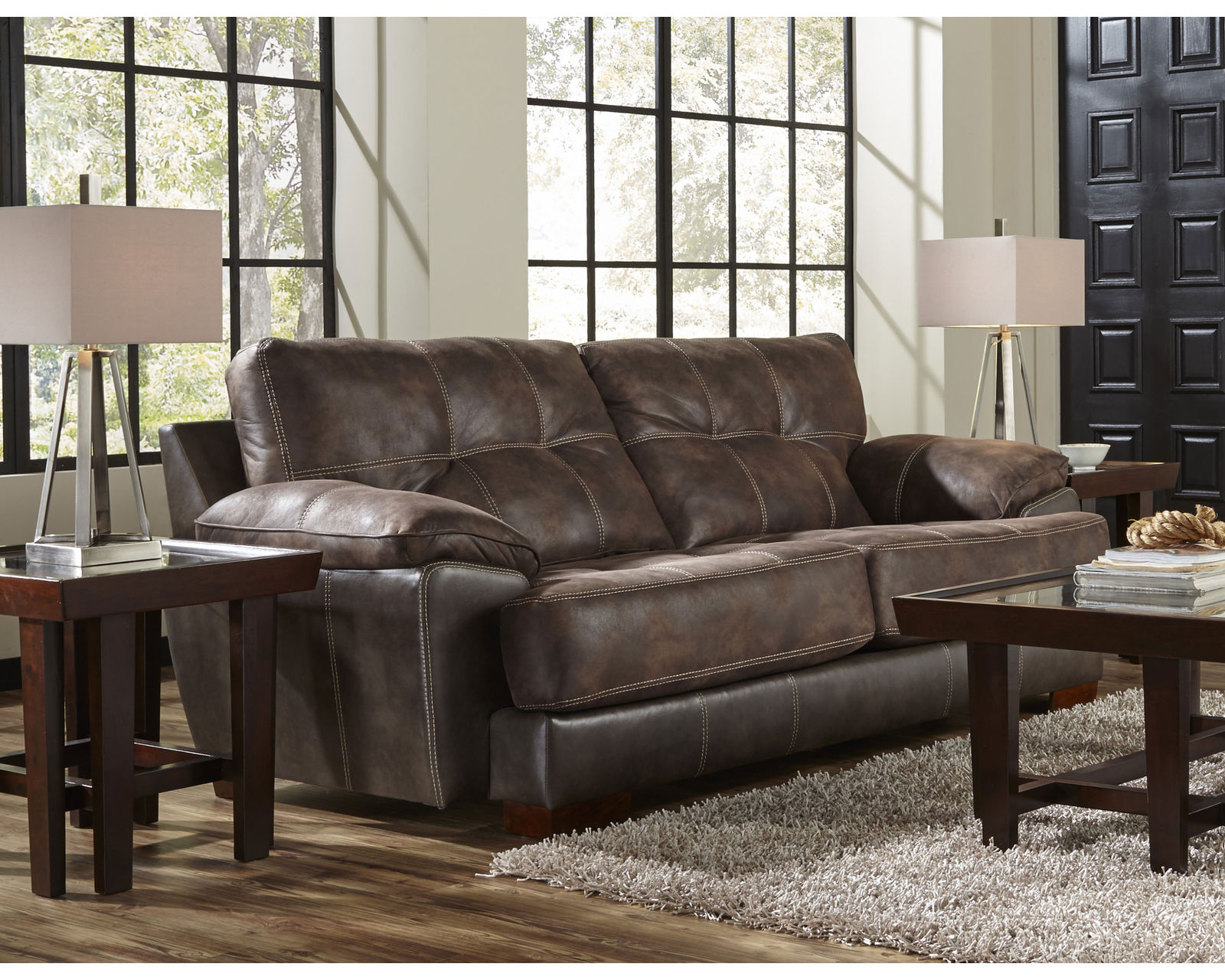 Drummond 97" Faux Leather Fabric Sofa - Includes Pillows (2 Colors) - Available In Leather Like Fabric Dusk
