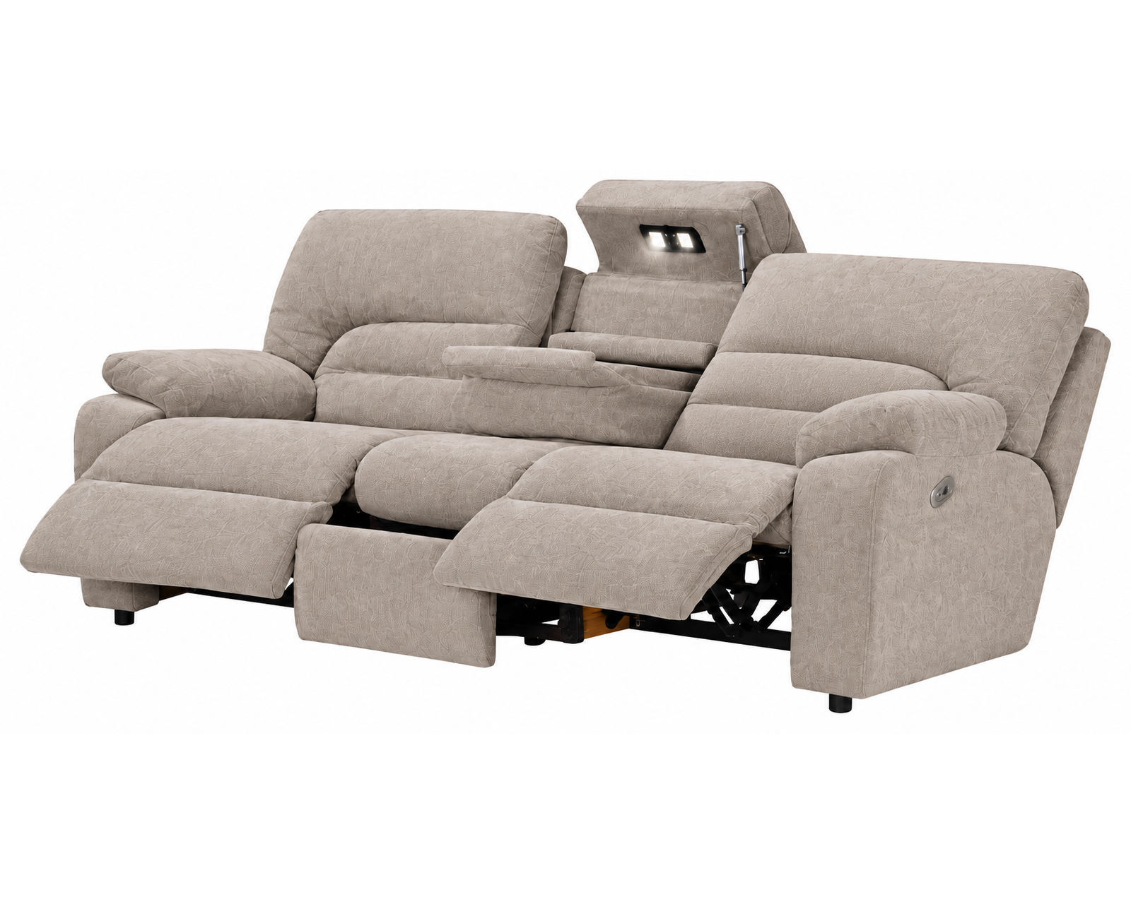 Tribute 90" Power Headrest Power Reclining Sofa Stone (center drop-down table - built-in reading lights, stainless-steel cupholders, USB charging and wireless charging - drop down table)