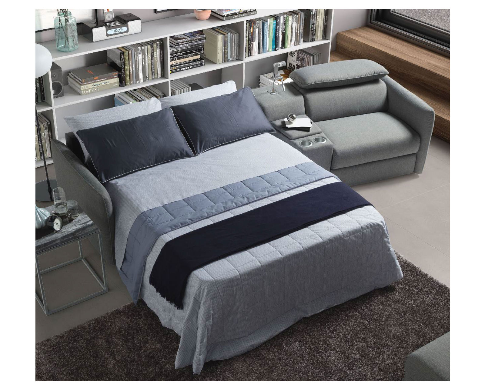 Meraviglia B995 Leather Reclining Sleeper Sectional (+25 leathers) - Layout D:  Three Piece Sleeper Sectional 83" x 127"
