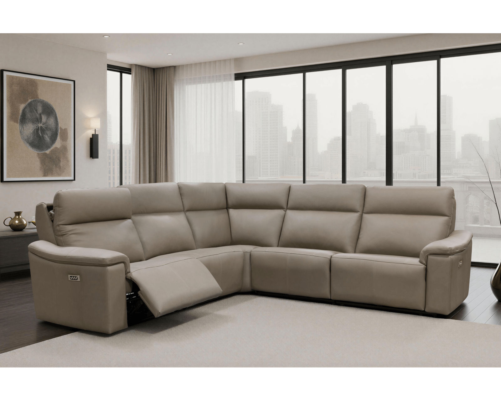 Kayce 4033 Power Headrest Power Reclining Sectional (standard and wide seat widths) +140 leathers - Layout A: Five Piece Sectional 98" x 98" (two recliners)