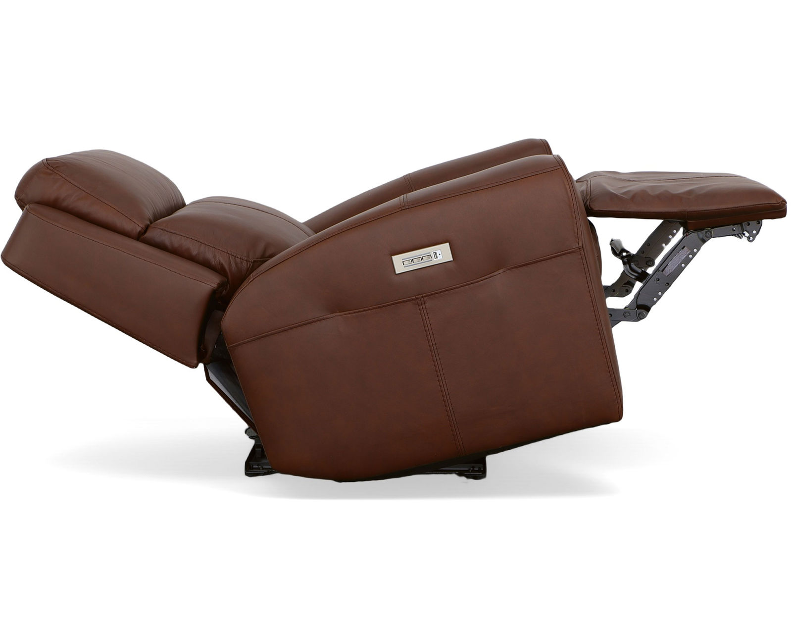 Barnett Power Reclining Loveseat with Console and Power Headrests and Lumbar (Chocolate leather) in stock - Barnett Power Recliner with Power Headrest and Lumbar in Chocolate Leather