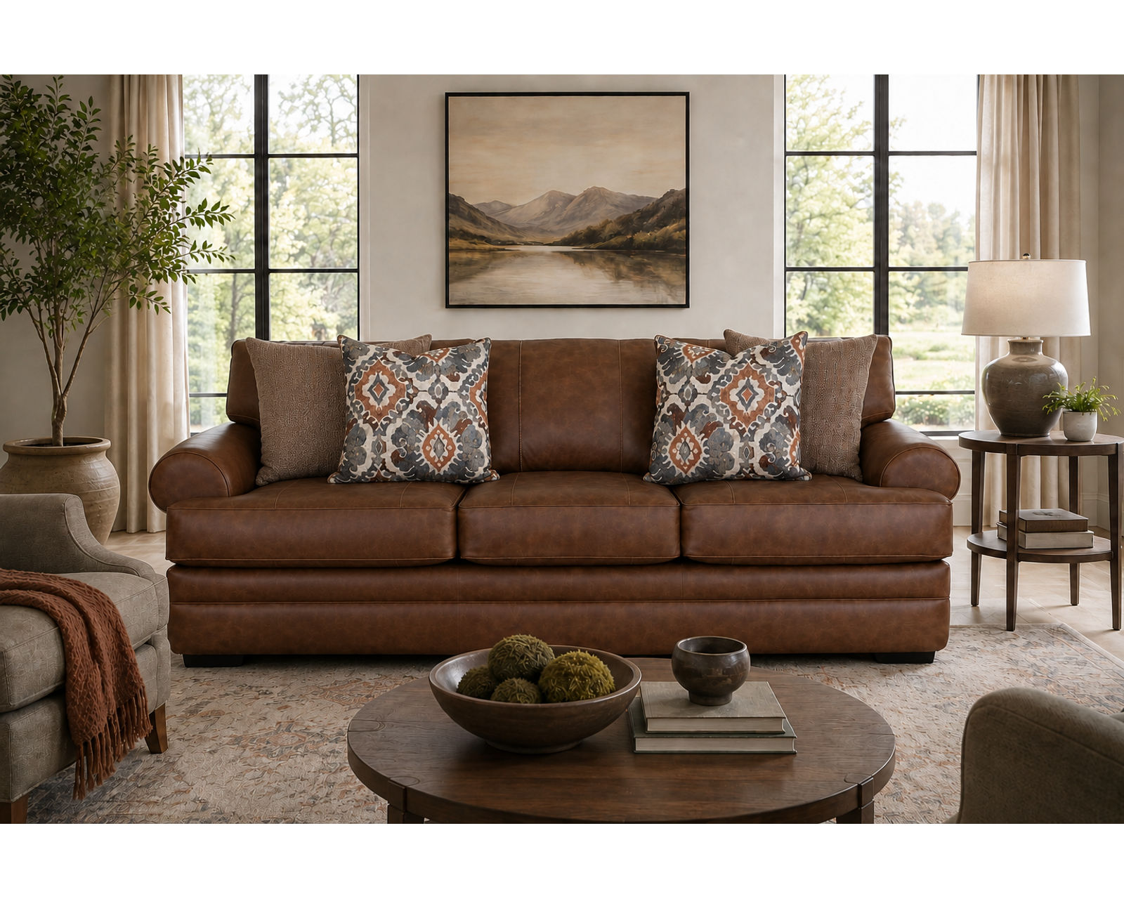 Langston 97" Sofa (Rich Leather-Like Style. Relaxed Comfort) - Luxury Looks. Beautiful Rooms. Surprisingly Affordable.